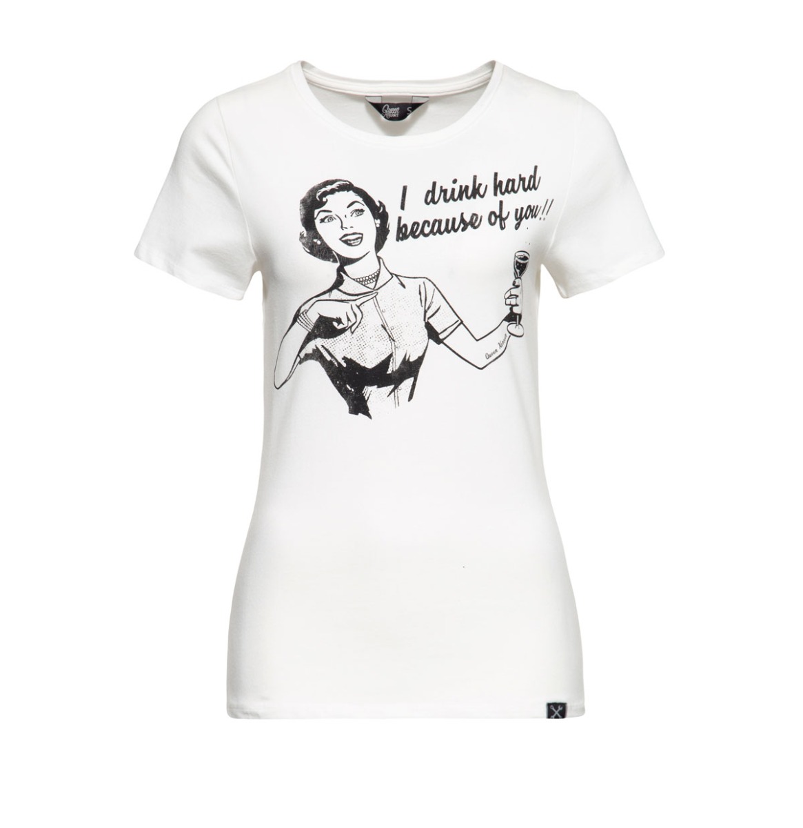 Moederdag cadeau - Queen Kerosin I Drink Hard T-Shirt Ecru-XL | 17% korting | Queen Kerosin