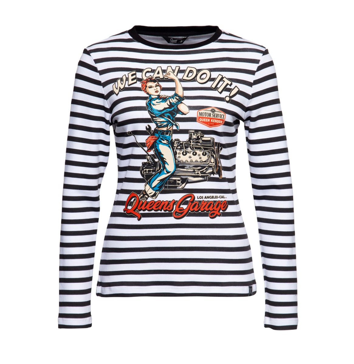 Moederdag cadeau - Queen Kerosin We Can Do It Longsleeve Shirt Black And White -XS | 22% korting | Queen Kerosin