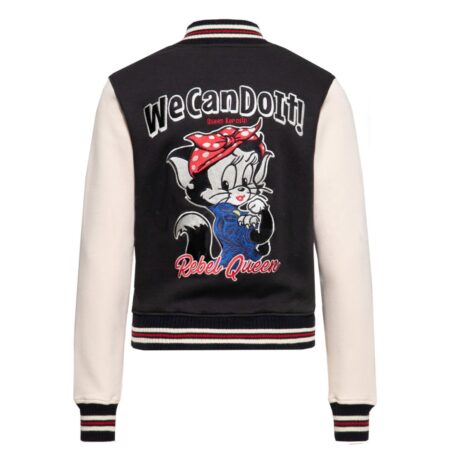 Moederdag cadeau - Queen Kerosin We Can Do It Rebel Queen College Jacket Black Cream-S | 22% korting | Queen Kerosin