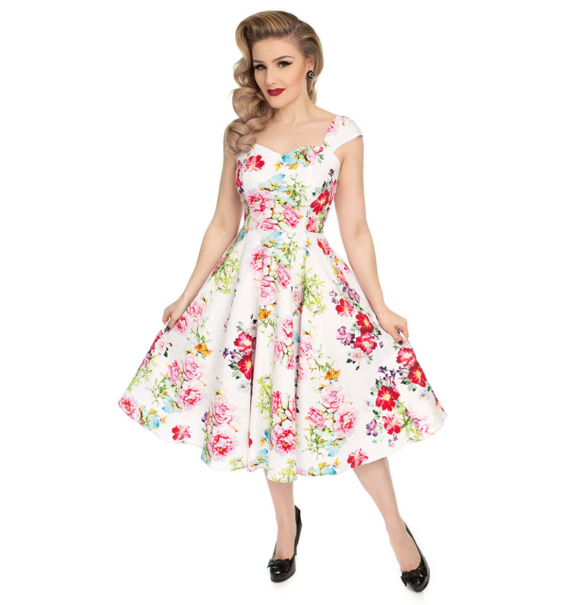 Moederdag cadeau - Rose Paradise Swing Dress White -XS | 25% korting | Hearts and Roses