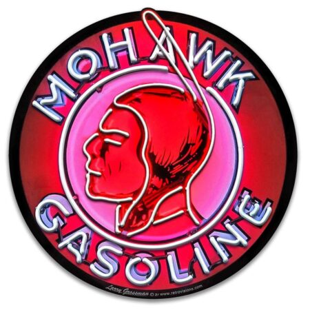 Mohawk Gasoline Neon Look Zwaar Metalen Bord - 40 cm ø | Fiftiesstore