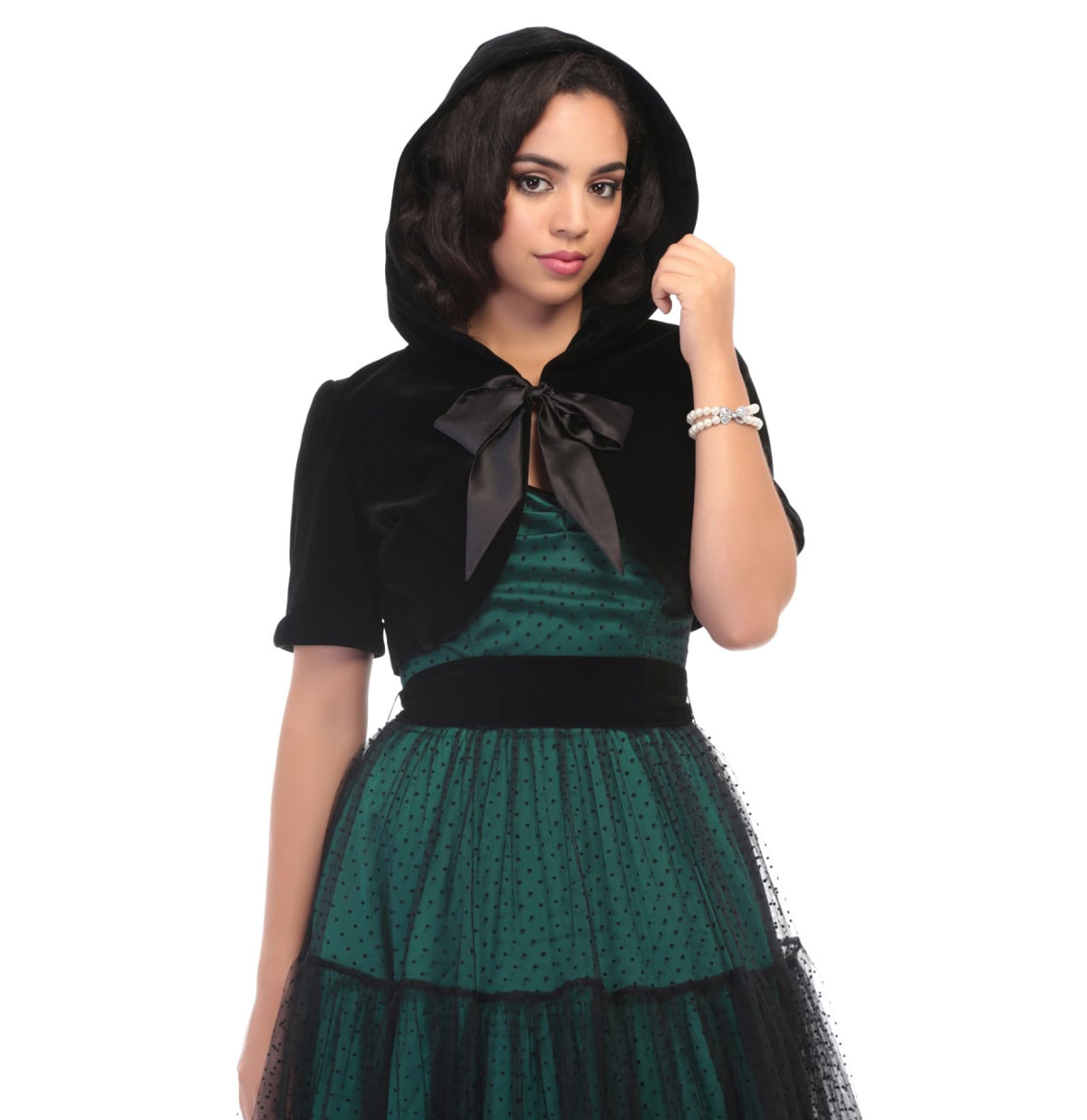 Monique Hooded Bolero Black Velvet-34 (NL)/ 8 (UK) | 50% korting | Collectif