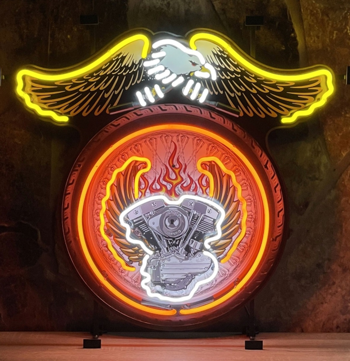 Motorcycle V-Twin Eagle Neon Verlichting 76 x 70 cm - Oranje