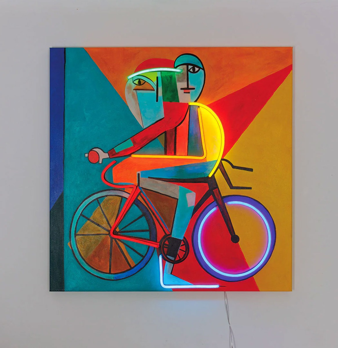 Muurschilderij (LED Neon) - 'Abstract Cyclist' | Fiftiesstore