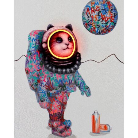 Muurschilderij (LED Neon) - 'Space Cat' Small | Fiftiesstore