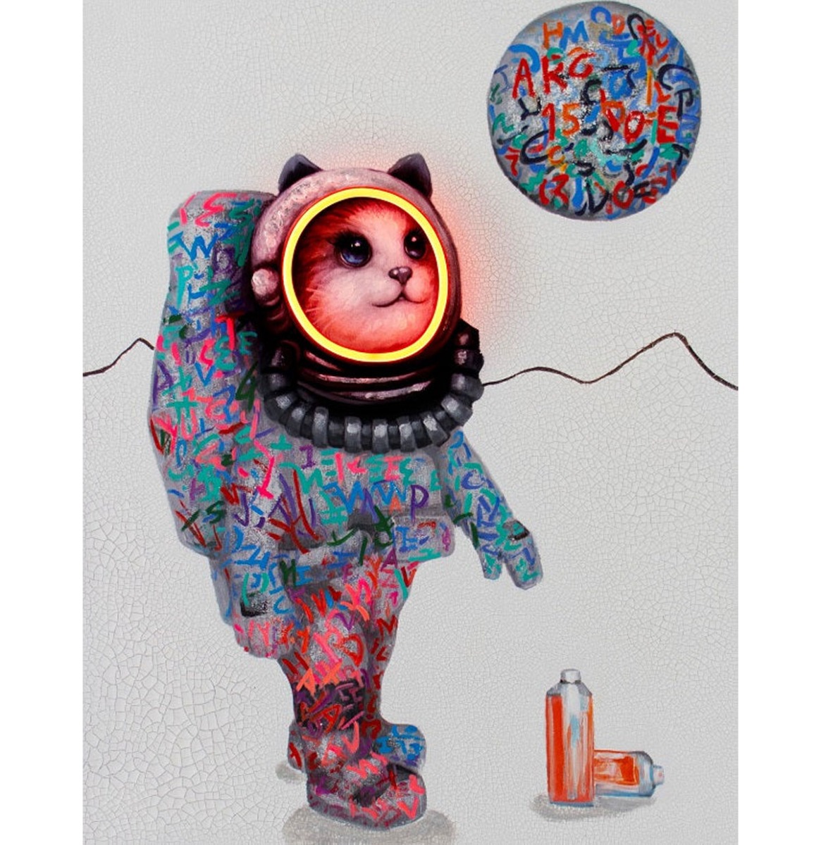 Muurschilderij (LED Neon) - 'Space Cat' Small | Fiftiesstore