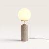 Naeva - Design Tafellamp Travertin voet met glazen bol 40 cm - Dressoir lamp - Japandi design - E27 fitting - Opaalglas - Met aan/uit-schakelaar | LUSENZ