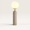 Naeva - Design Tafellamp Travertin voet met glazen bol 50 cm - Dressoir lamp - Japandi design - E27 fitting - Opaalglas - Met aan/uit-schakelaar | LUSENZ
