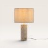 Nalori - Design Tafellamp Travertin met Linnen Lampenkap 40 cm - Tafellamp woonkamer - Scandinavisch design - Beige - E27 fitting - Met aan/uit-schakelaar | LUSENZ