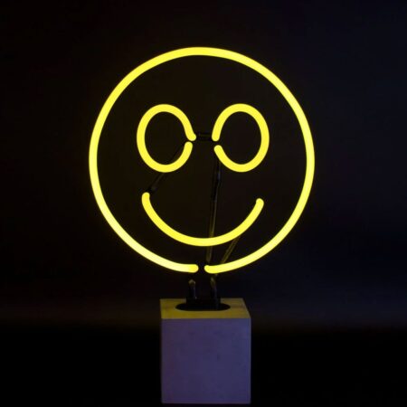 Neon 'Smiley' Sign (Op Betonnen Basis) - Geel | Fiftiesstore