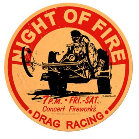 Night Of Fire Drag Racing Rond Zwaar Metalen Bord 35 cm ø | Fiftiesstore