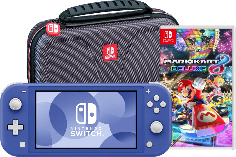 Nintendo Switch Lite Blauw + Mario Kart 8 Deluxe + Bigben Beschermtas
