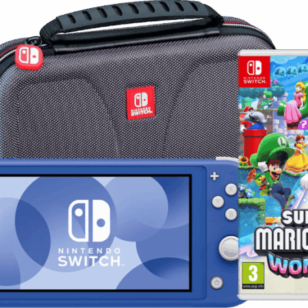 Nintendo Switch Lite Blauw + Super Mario Bros. Wonder + Beschermhoes