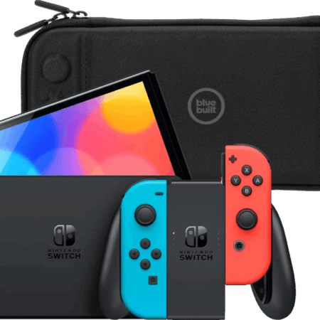 Nintendo Switch OLED Blauw/Rood + BlueBuilt Beschermhoes