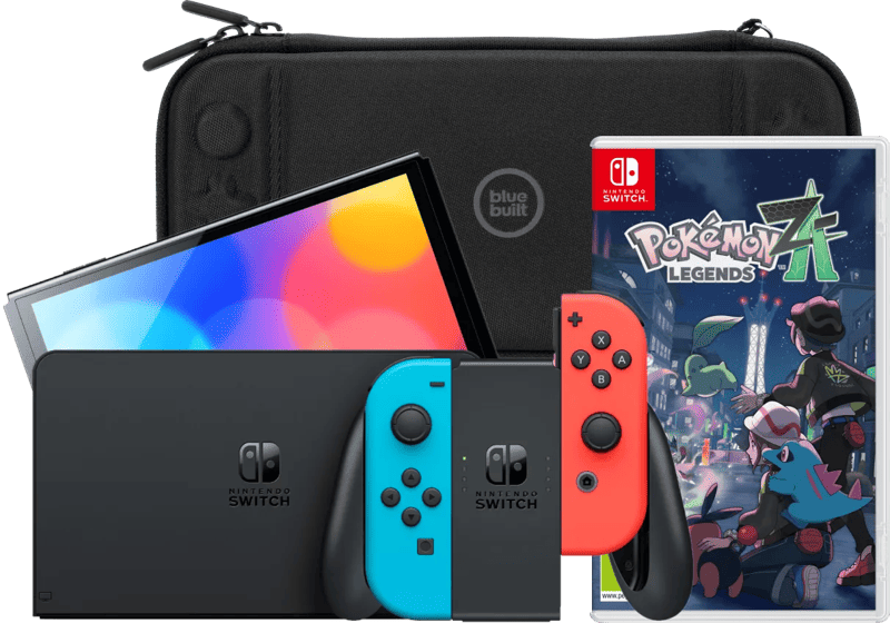 Nintendo Switch OLED Blauw/Rood + Pokémon Legends: Z-A + BlueBuilt Beschermhoes