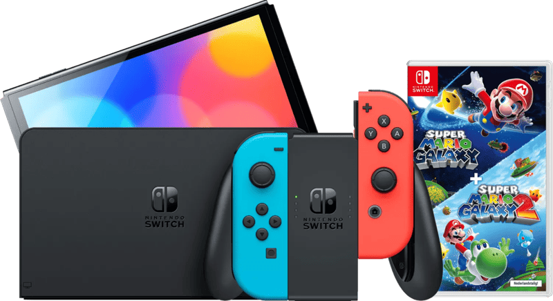 Nintendo Switch OLED Blauw/Rood + Super Mario Galaxy 1+2
