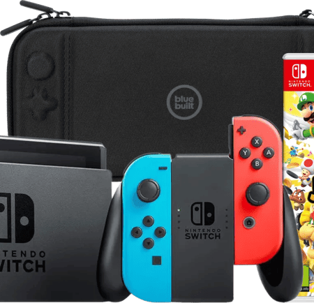 Nintendo Switch Rood/Blauw + Mario Party Jamboree + BlueBuilt Beschermhoes