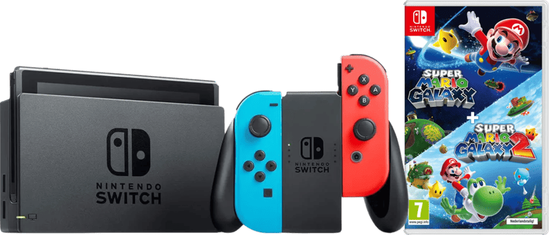 Nintendo Switch Rood/Blauw + Super Mario Galaxy 1+2