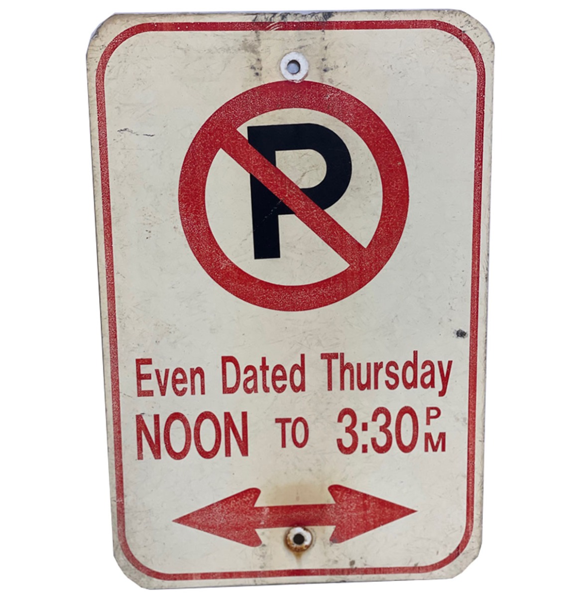 No Parking Even Dated Thursday Straatbord - Origineel - Gemaakt Van Hout | The Dutch Pickers