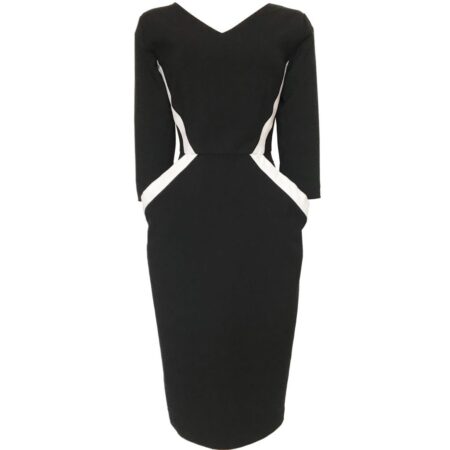 Nocturne Pencil Dress Black / White-XS | Grace and Glam