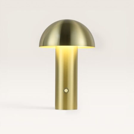 Noryn - Paddenstoel lamp oplaadbaar Goud 25 cm - Draadloze tafellamp - Dressoir lamp - Scandinavisch design - Dimbaar - USB-C kabel - Metaal - 3000K/4500K/6000K | LUSENZ