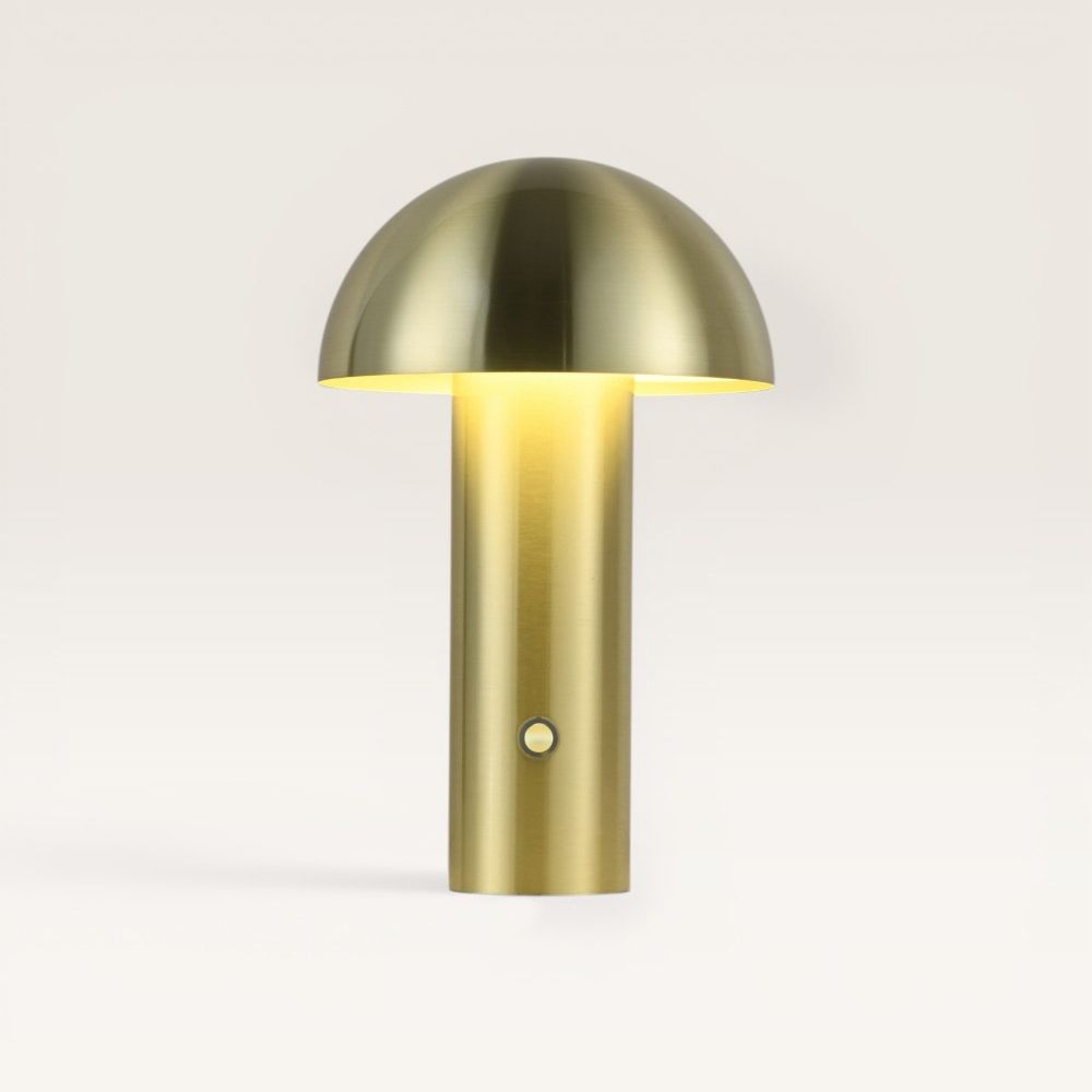 Noryn - Paddenstoel lamp oplaadbaar Goud 25 cm - Draadloze tafellamp - Dressoir lamp - Scandinavisch design - Dimbaar - USB-C kabel - Metaal - 3000K/4500K/6000K | LUSENZ