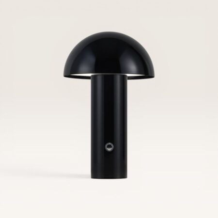 Noryn - Paddenstoel lamp oplaadbaar Zwart 25 cm - Draadloze tafellamp - Dressoir lamp - Scandinavisch design - Dimbaar - USB-C - Metaal - 3000K/4500K/6000K | LUSENZ