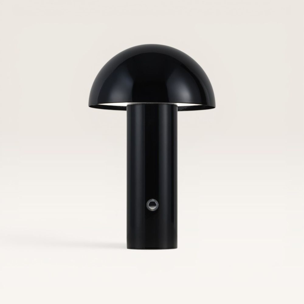 Noryn - Paddenstoel lamp oplaadbaar Zwart 25 cm - Draadloze tafellamp - Dressoir lamp - Scandinavisch design - Dimbaar - USB-C - Metaal - 3000K/4500K/6000K | LUSENZ