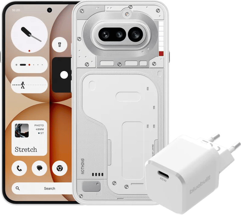 Nothing Phone (4a) 128GB Wit 5G + BlueBuilt Oplader met Usb C Poort 45W Wit