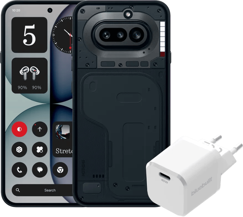 Nothing Phone (4a) 128GB Zwart 5G + BlueBuilt Oplader met Usb C Poort 45W Wit
