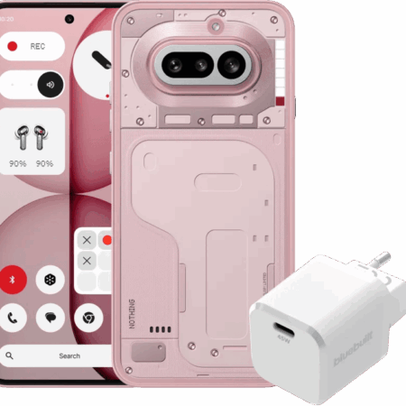 Nothing Phone (4a) 256GB Roze 5G + BlueBuilt Oplader met Usb C Poort 45W Wit