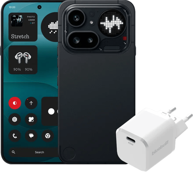 Nothing Phone (4a) Pro 128GB Zwart 5G + BlueBuilt Oplader met Usb C Poort 45W Wit
