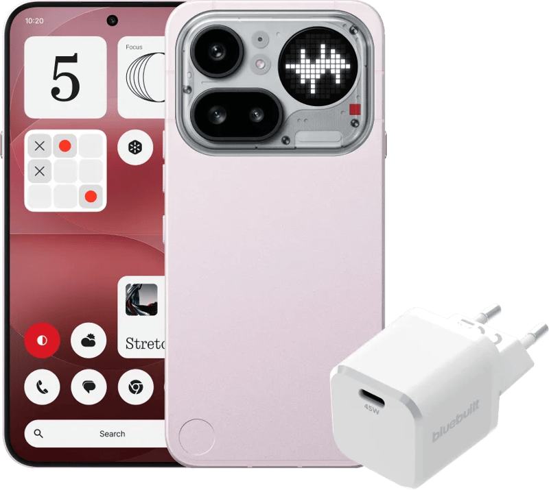 Nothing Phone (4a) Pro 256GB Roze 5G + BlueBuilt Oplader met Usb C Poort 45W Wit