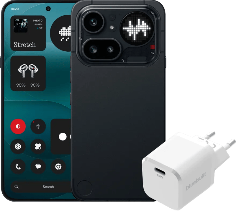 Nothing Phone (4a) Pro 256GB Zwart 5G + BlueBuilt Oplader met Usb C Poort 45W Wit