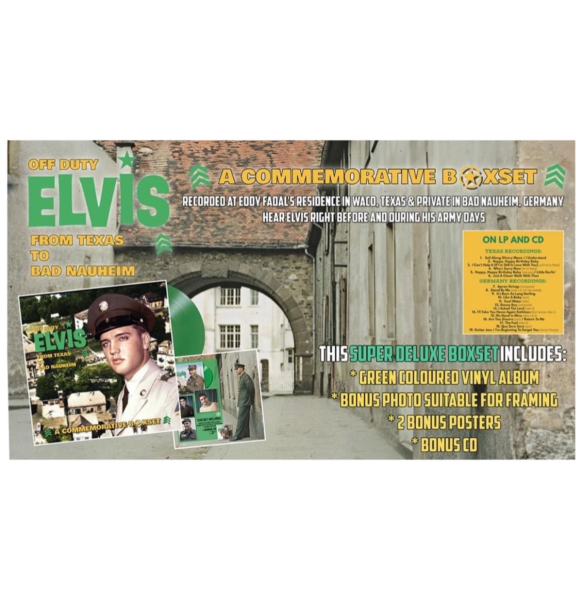 OFF DUTY: ELVIS - FROM TEXAS TO BAD NAUHEIM - BOXSET (Groen vinyl) +CD Version 1 | 10% korting (LP) | Elvis Presley