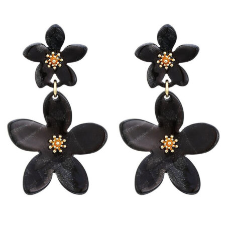 Oorbellen Bloemen Zwart | Fashionize