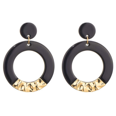 Oorbellen Rond Zwart Goud | Fashionize