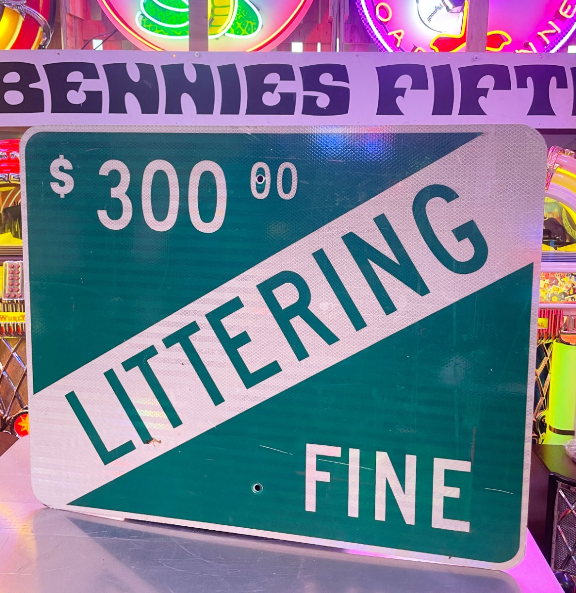 Origineel Vintage USA “$300 Littering Fine” Verkeersbord - 61 x 76