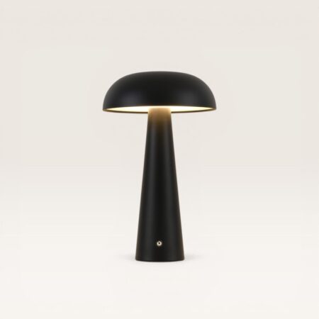 Oryllo - Paddenstoel lamp oplaadbaar Zwart 30 cm - Dressoir lamp - Tafellamp horeca - Dimbaar - Glazen kap - Modern design - USB-C - 3000K/4500K/6500K | LUSENZ