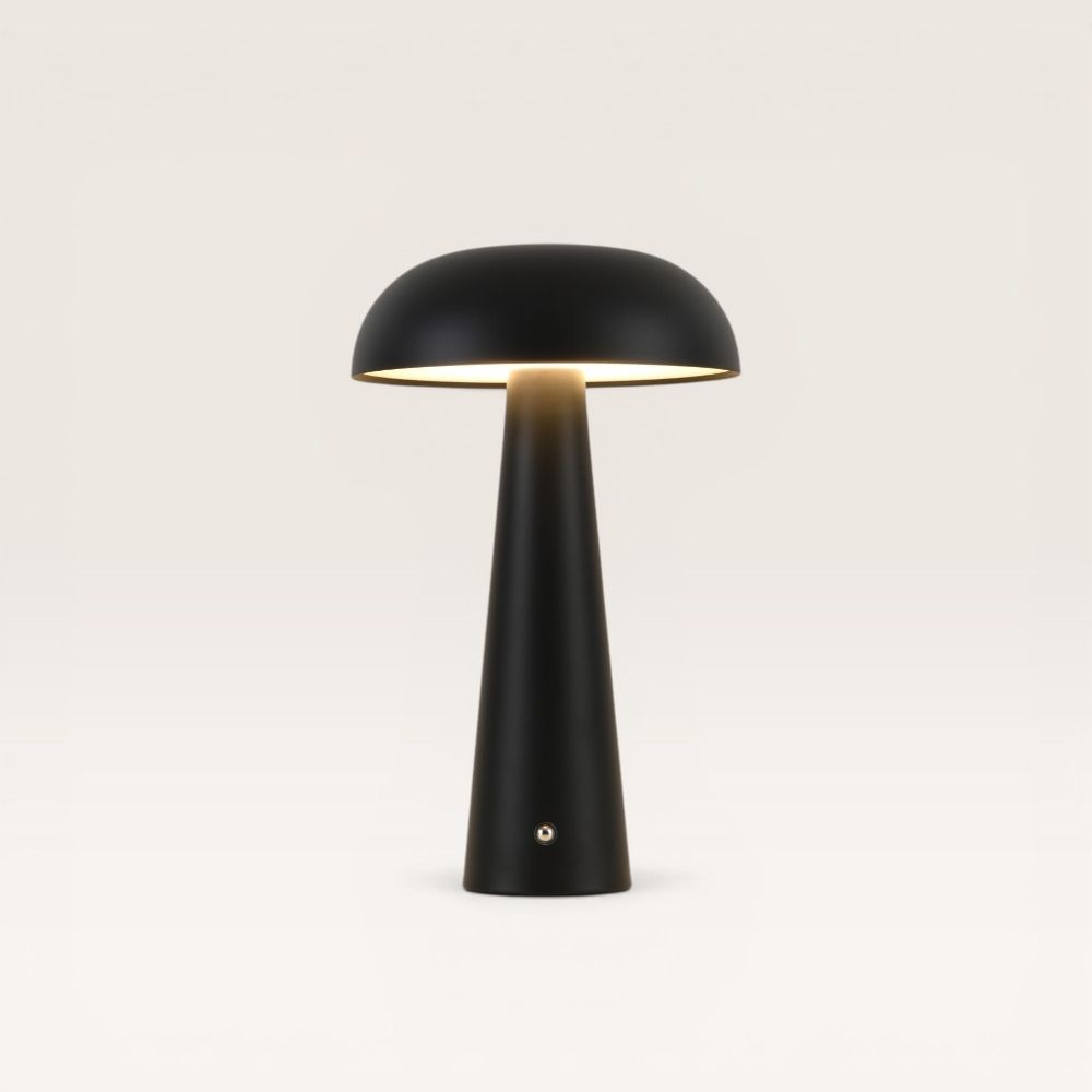Oryllo - Paddenstoel lamp oplaadbaar Zwart 30 cm - Dressoir lamp - Tafellamp horeca - Dimbaar - Glazen kap - Modern design - USB-C - 3000K/4500K/6500K | LUSENZ