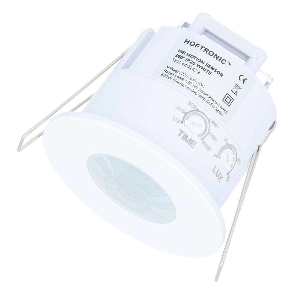 PIR bewegingssensor met schemerschakelaar - 360° - Opbouw - 8 meter bereik - Maximaal 600 Watt - IP20 voor binnen - Wit | HOFTRONIC