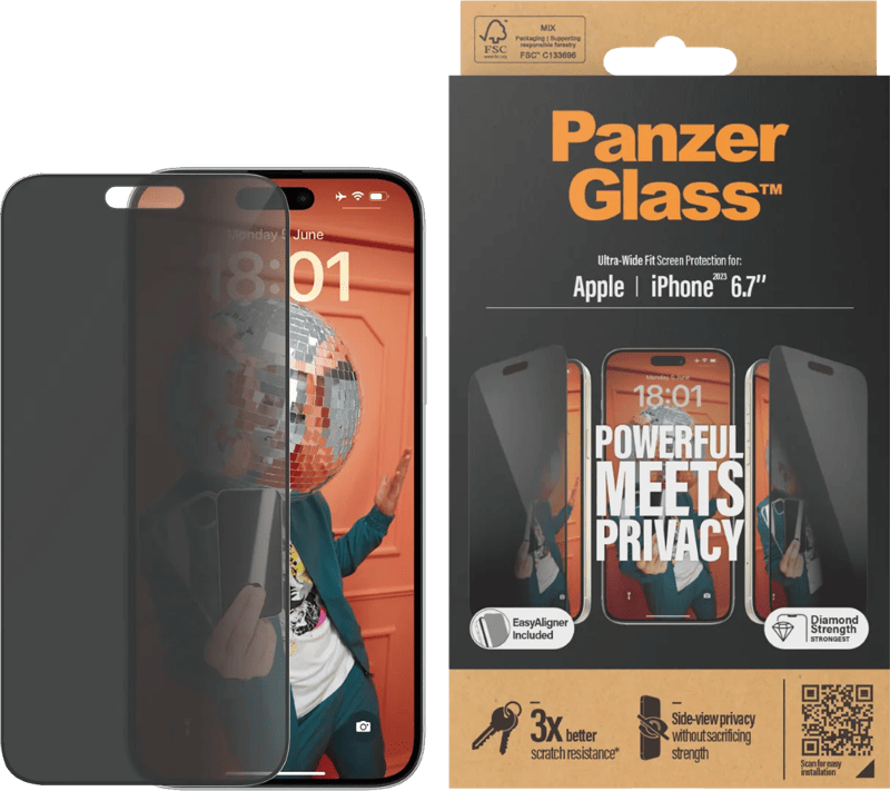 PanzerGlass Ultra-Wide Fit Apple iPhone 15 Plus Privacy Screenprotector Glas
