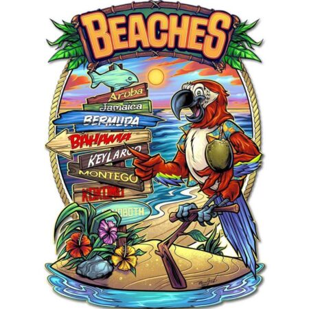Parrot Beach Crossroads - Metalen Bord 55 x 39 cm | Fiftiesstore