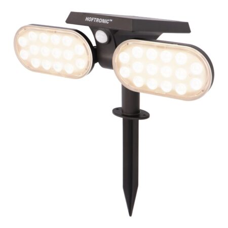 Pato - Solar prikspot - Bewegingssensor en schemerschakelaar - PIR - 3000K Warm wit - 2 lichtstanden - 300 Lumen - 6-12 uur brandtijd - IP65 waterdicht - Tuinspot | HOFTRONIC