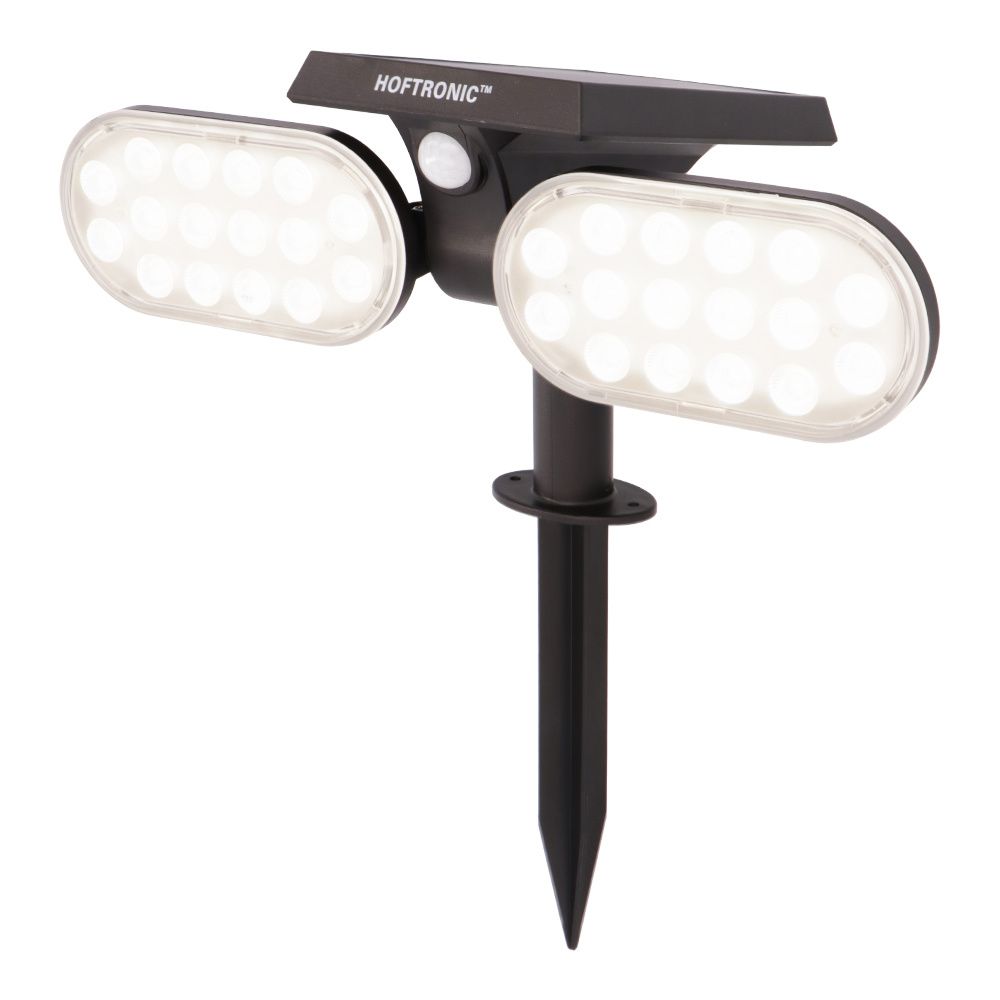 Pato - Solar prikspot - Bewegingssensor en schemerschakelaar - PIR - 6000K Daglicht wit - 2 lichtstanden - 300 Lumen - 6-12 uur brandtijd - IP65 waterdicht - Tuinspot | HOFTRONIC