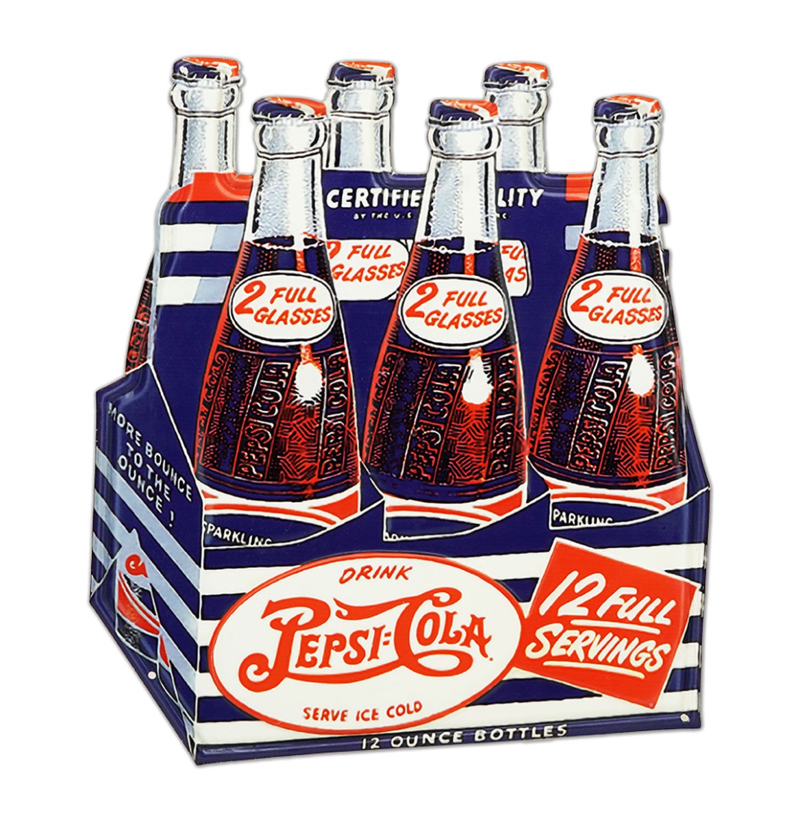 Pepsi Cola 6 Bottle -Metalen Bord Met Reliëf - 36 x 31 cm | Pepsi