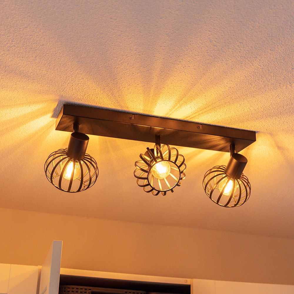 Petal - LED Plafondlamp - 3 spots - E14 Fitting - Kantelbaar & Draaibaar - Zwart | HOFTRONIC