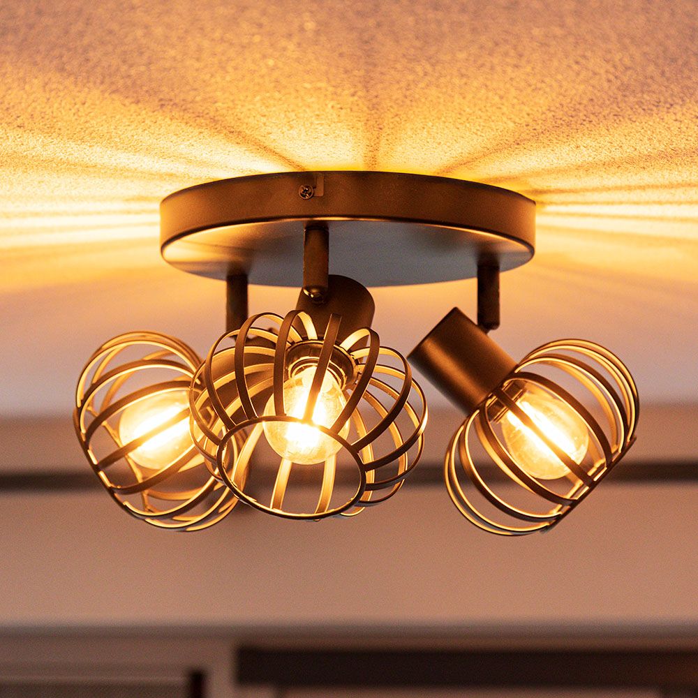 Petal - LED Plafondlamp - 3 spots - Rond - E14 Fitting - Kantelbaar & Draaibaar - Zwart | HOFTRONIC