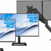 Philips 27E1N1600AE/00 Duo Pack + BlueBuilt Monitorarm Mechanische Veer voor 2 Monitoren