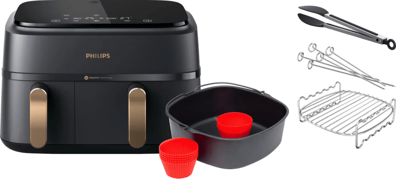 Philips 3000 series Dual Basket NA352/00 + Dubbellaagse kookset + Bakmeesterset